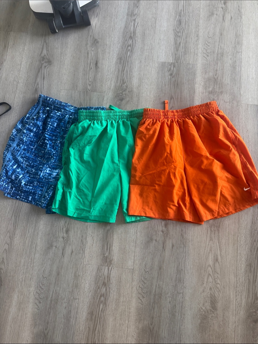 Three Youth Nike Shorts - Blue Patterned, Teal, Bright Orange